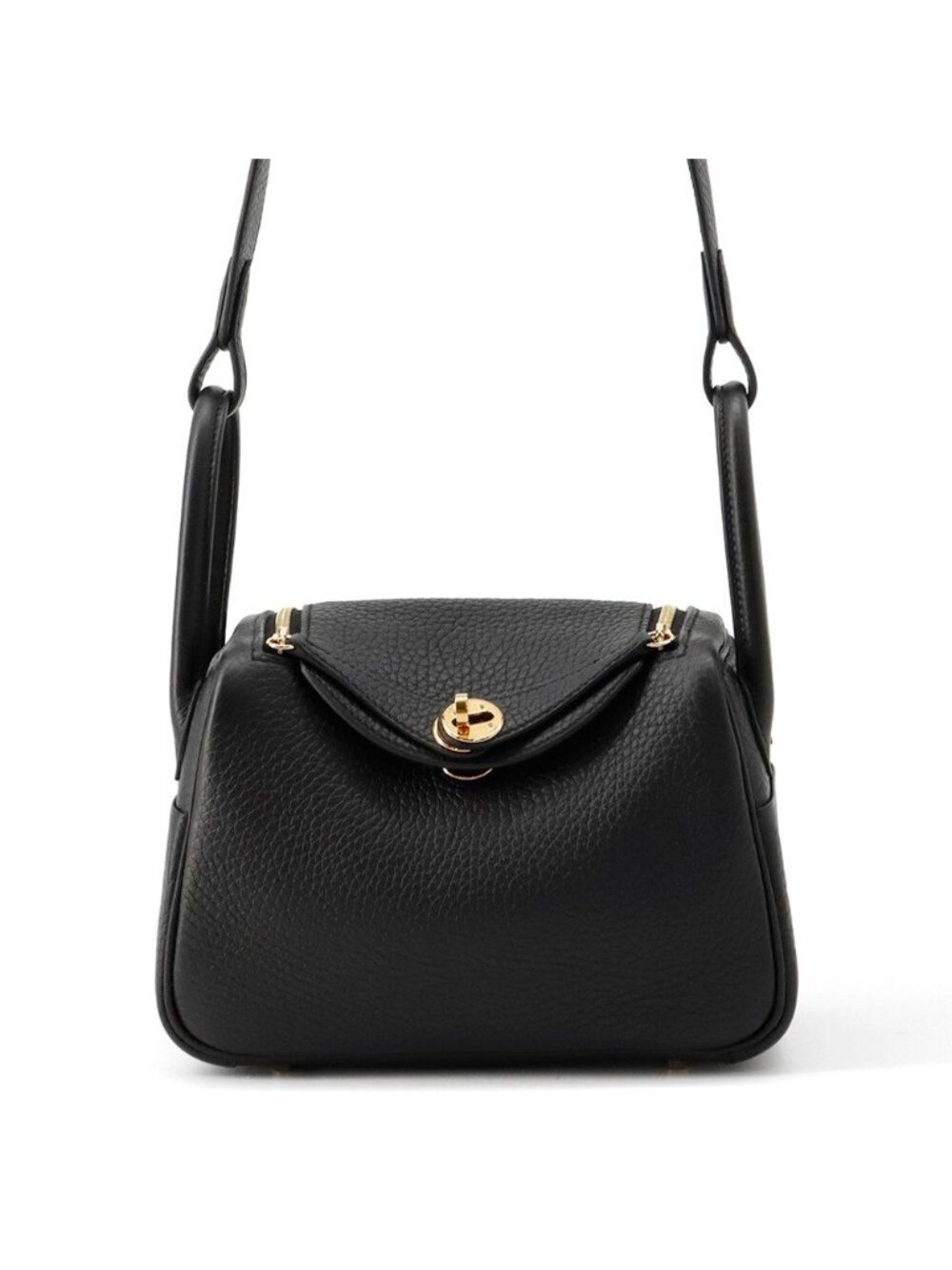Hermes Lindy Mini Black Gold Taurillon Clemence 2-Way Shoulder Bag